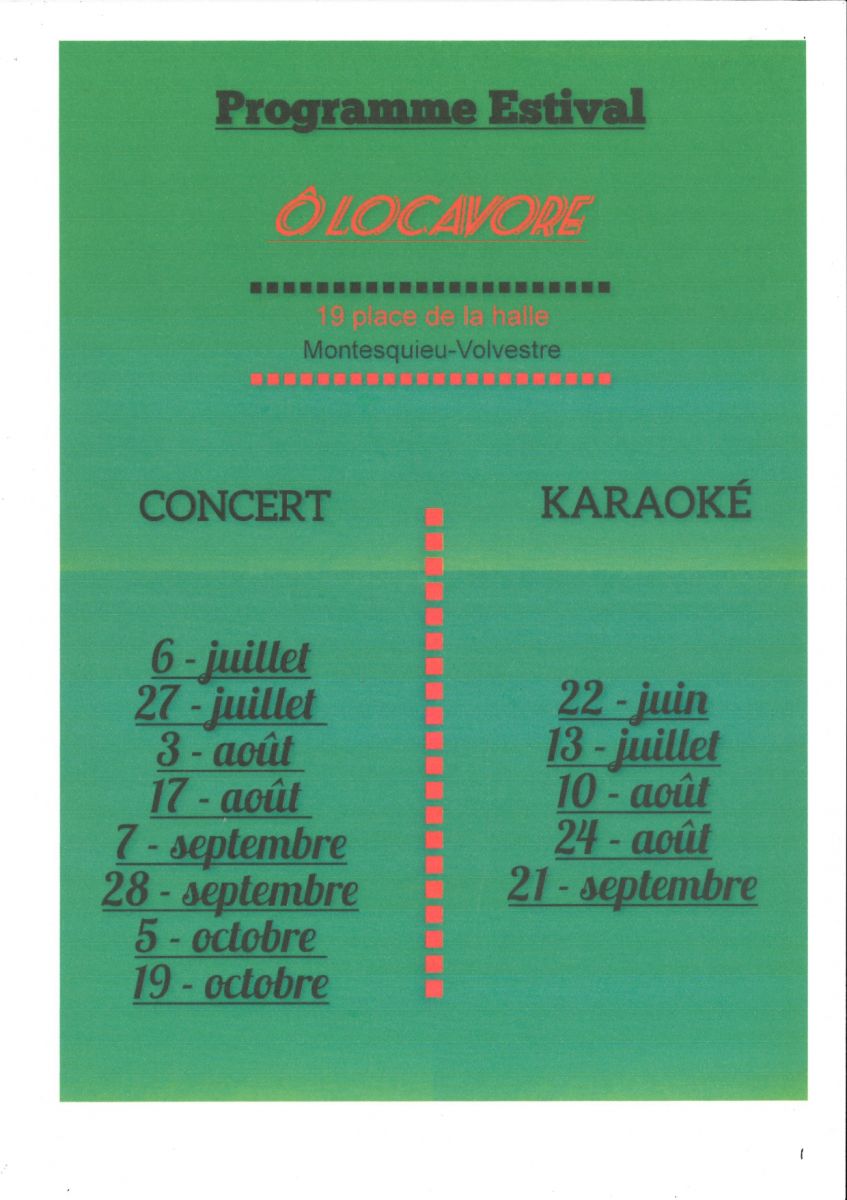 CONCERTS ET KARAOKÉ ÔLOCAVORE